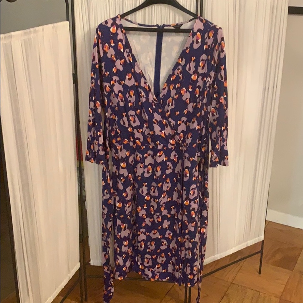 Ann Taylor Abstract Flower Pattern Faux Wrap Dress
